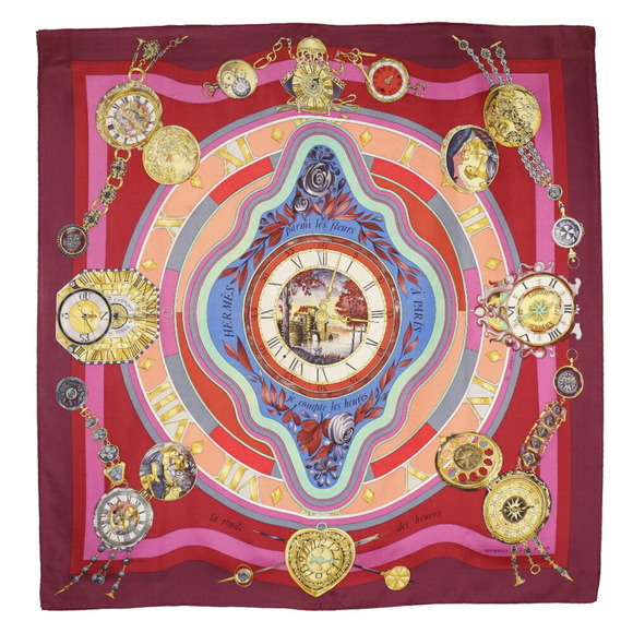 HERMES Hermes Carre 90 scarf parmi les fleurs je compte heures time spent in ... - Picture 1 of 9